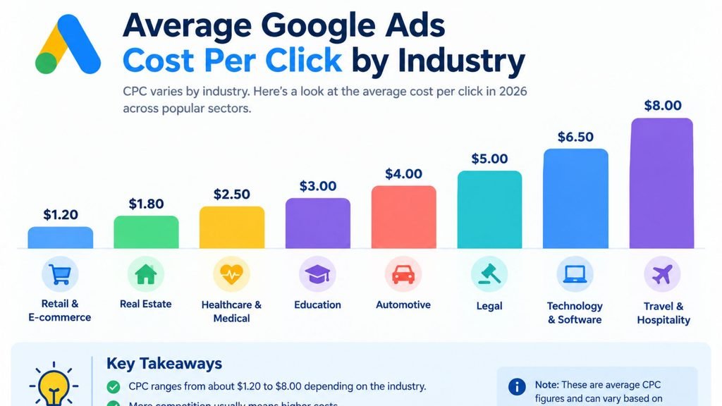 Average Google Ads cost per click by industry