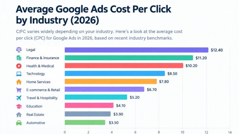 Average Google Ads cost per click by industry in 2026.